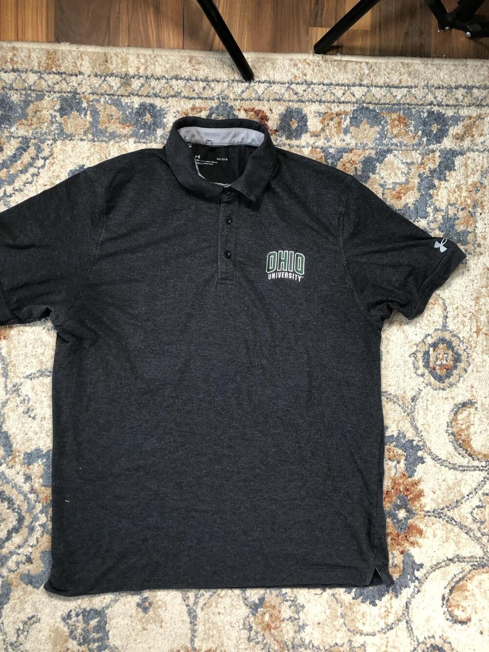 Ohio Bobcats Polo Shirt Mens Large Gray NCAA Football Under Armour Logo Top